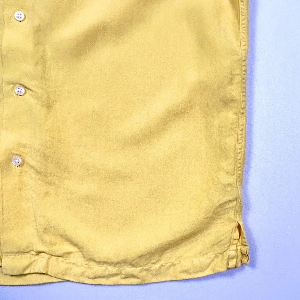 Polo Ralph Lauren Camp Shirt Mens Medium Silk Linen Herringbone Resort Yellow